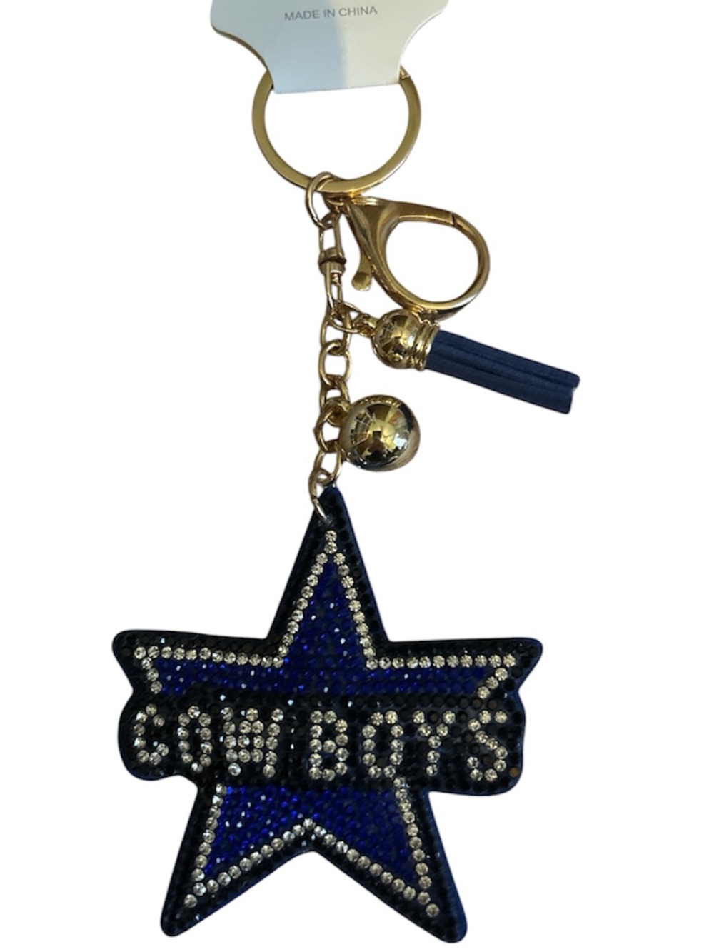 Navy Star Tassel Keychain with Gold Hardware